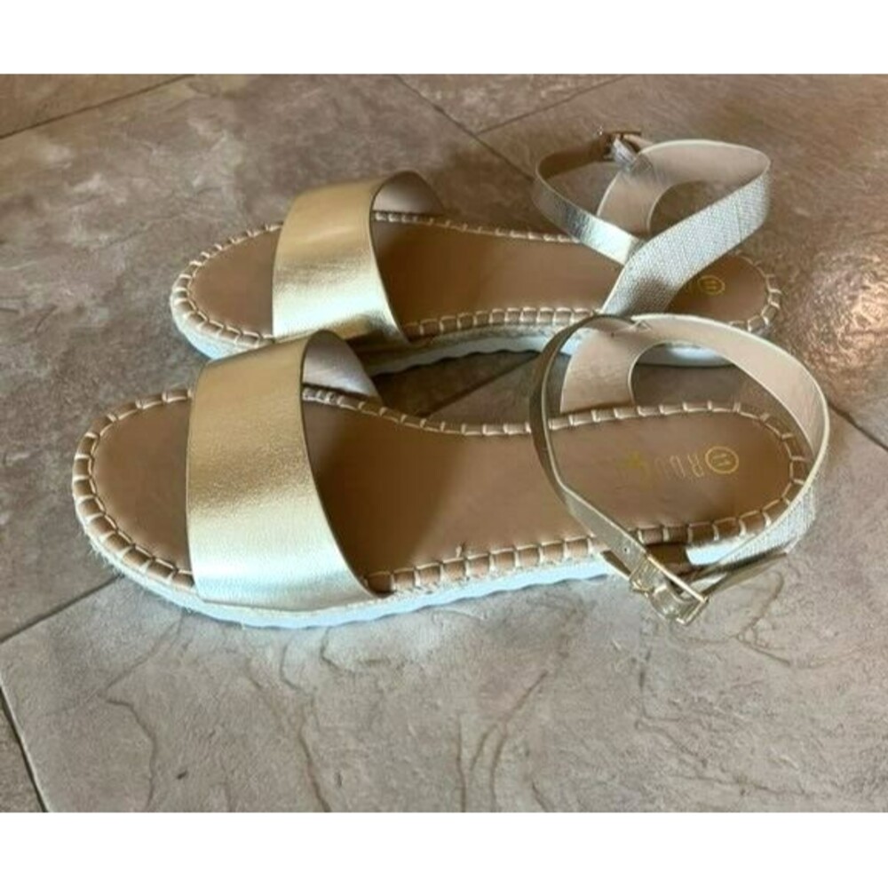 Rouge Helium Gold Open Toe Ankle Strap Espadrille Sandals Shoes Women Size 11
